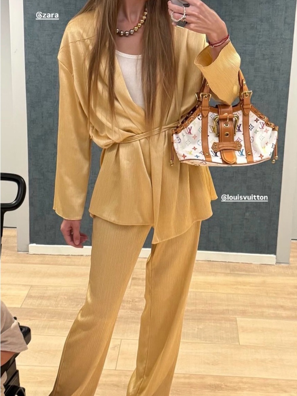Zara Golden Yellow Pleated Wrap-Front Jacket & Wide-Leg Pants